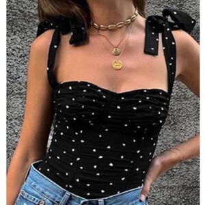 NWOT Tie Strap Heart Print Crop Top